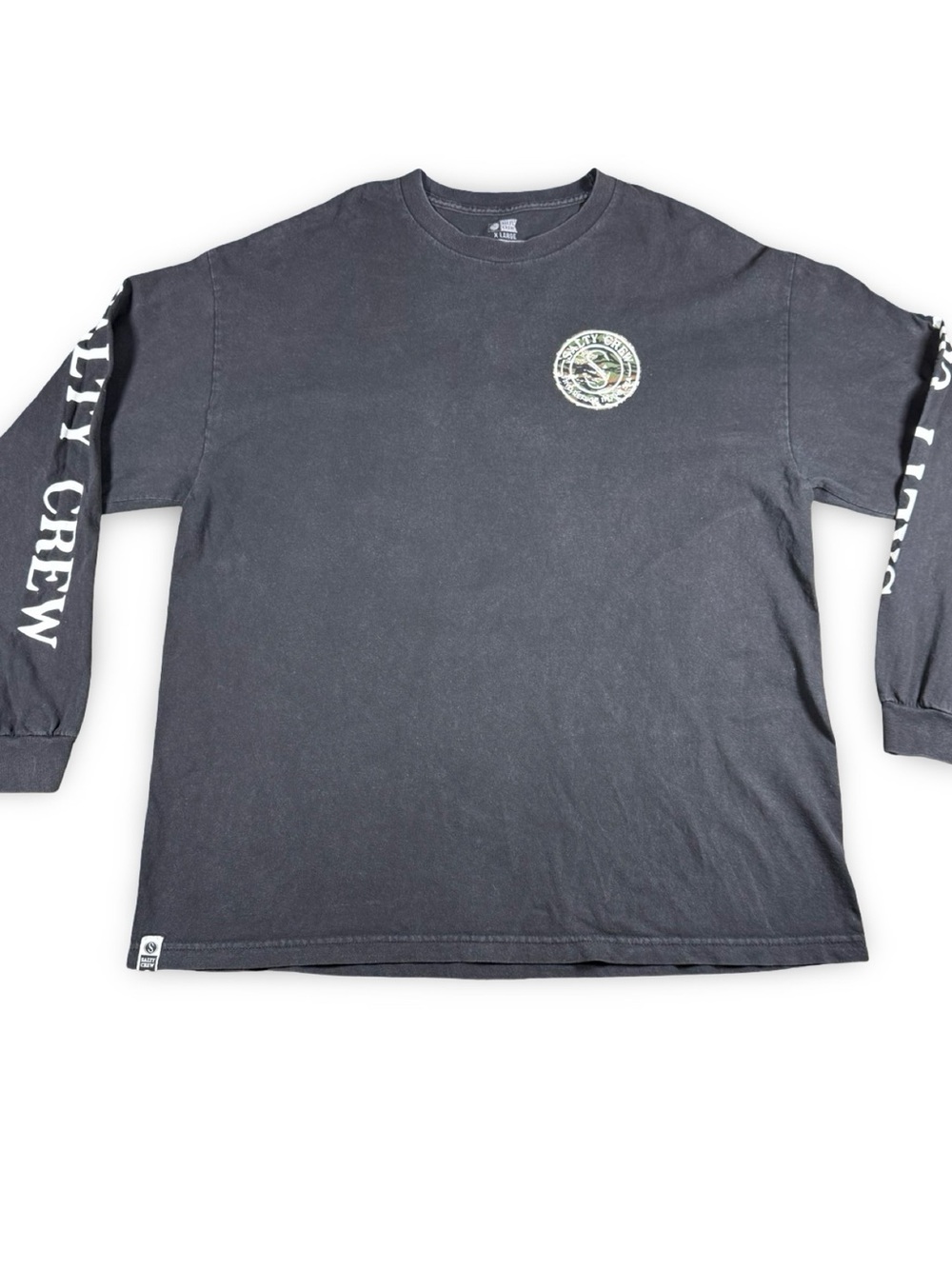 Salty Crew Black Long Sleeve T-Shirt Fishing Graphic Camo Logo Mens XL
